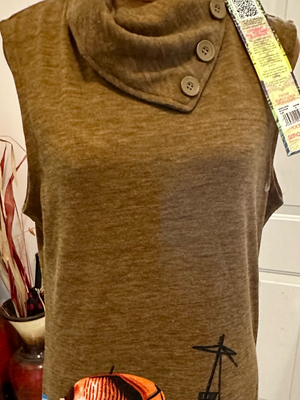 Smash + Tess Brown Tank Top with Orange Shell Graphic
